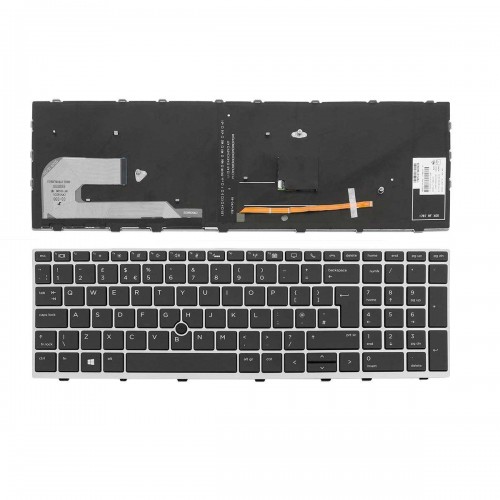 Клавиатура для ноутбука HP Elitebook 850 G5 G6 755 G5, ZBook 15u G5 G6, UK, (черная, серая рамка, подсветка, трекпоинт, Original)