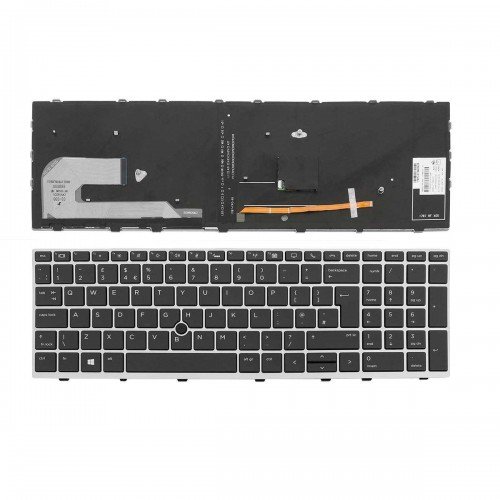 Клавіатура для ноутбука HP Elitebook 850 G5 G6 755 G5, ZBook 15u G5 G6, UK, (чорна, сіра рамка, підсвічування, трекпоінт, Original)