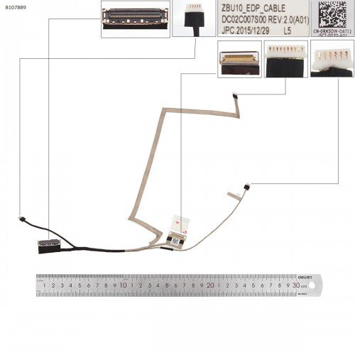 Шлейф матрицы для ноутбука Dell Latitude E7450 E7440 series, (eDP 30pin, Non-Touch, DC02C007S00, 0RK5DW, ZBU10-EDP)