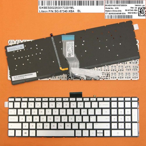 Клавіатура для ноутбука HP 250 255 G6 15-BS 15-BW 15-CC 15-CD 15-CB, UK (Silver, з підсвіткою, Original)
