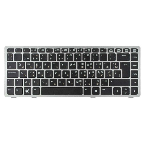Клавіатура для HP EliteBook 8460P, RU/UA, (чорна з сірою рамкою, без поінтстика, Аналог)