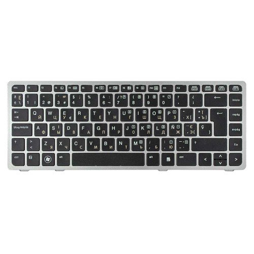 Клавиатура для ноутбука HP EliteBook 8460P, RU/UA, (чёрная с серой рамкой, без поинтстика, Аналог)
