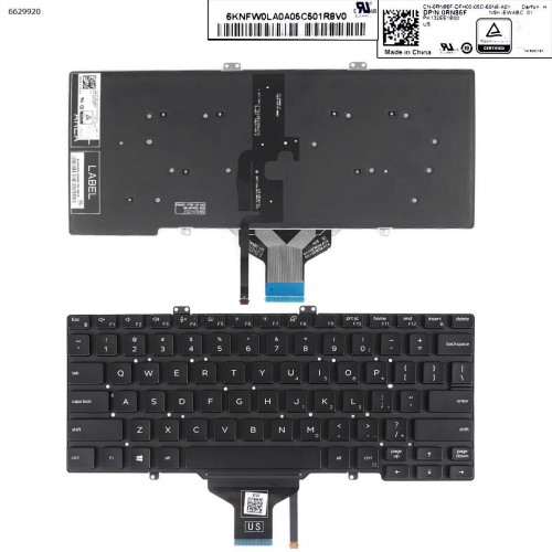 Клавиатура для ноутбука Dell Latitude 3400 5400 5401 5410 7400 7410, US, (Black, Backlit, for single point, Original)