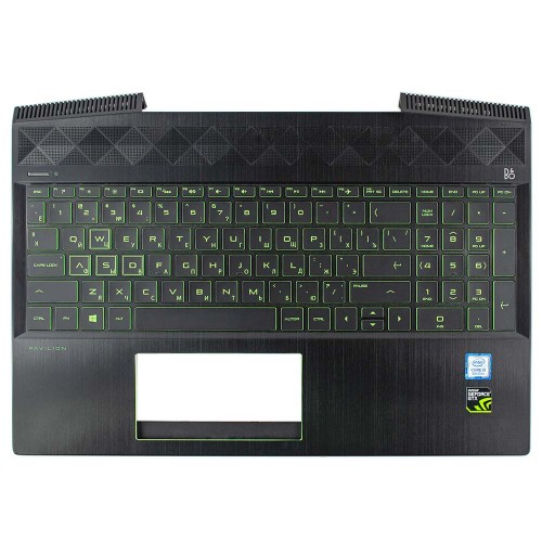 Корпус верхня кришка для ноутбука HP Pavilion Gaming 15-CX series, RU, (Black+Green, топкейс+клавіатура з підсвіткою, L21862-251, Original)