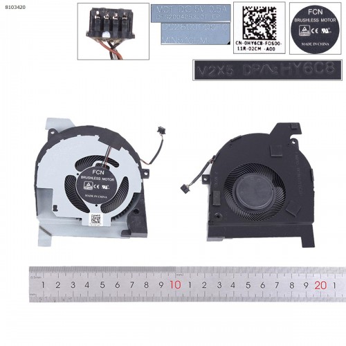 Вентилятор для ноутбука Dell Latitude 5501 5511 Precision 3541 3551 P80F, (0HY6C8, FCN FMCT DFS2004053J0T, DC28000Q0F0, Original)