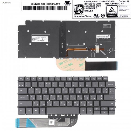 Клавіатура для ноутбука Dell Inspiron/Vostro 14 5401 5402 3400 3401 5490 5390 5391 7490, RU/UA, Gray, Backlit, Original