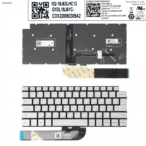 Клавіатура для ноутбука Dell Inspiron/Vostro 14 5401 5402 3400 3401 5490 5390 5391 7490, RU, Silver, Backlit, Original