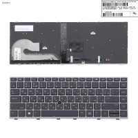 Клавіатура для HP EliteBook 745 840 G5 G6, RU, (з підсвіткою, з поінтстиком, чорна, сіра рамка, Original)