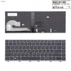 Клавиатура для HP EliteBook 745 840 G5 G6, RU, (с подсветкой, с поинтстиком, черная, серая рамка, Original)