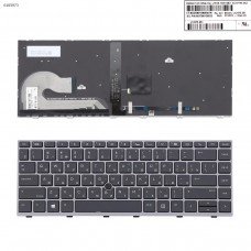 Клавіатура для HP EliteBook 745 840 G5 G6, RU, (з підсвіткою, з поінтстиком, чорна, сіра рамка, Original)