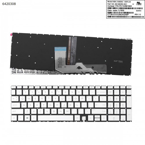 Клавиатура для ноутбука HP Envy 17-cg, x360 15-ED series, US, (Silver, с подсветкой, 9Z.NEZSC.E01, PK1328B1B00)