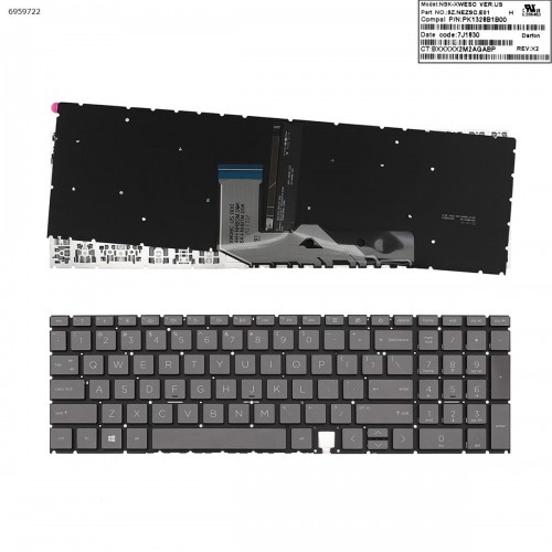 Клавиатура для ноутбука HP Envy 17-cg, x360 15-ED series, US, (Gray, с подсветкой, 9Z.NEZSC.E01, PK1328B1B00)