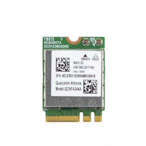Плата WiFi Qualcomm Atheros QCNFA344A 802.11b/g/n/ac 867Mbps 2,4 GHz/5GHz+BT4.1 (MIMO 2*2) M.2 2230, NC.23611.030