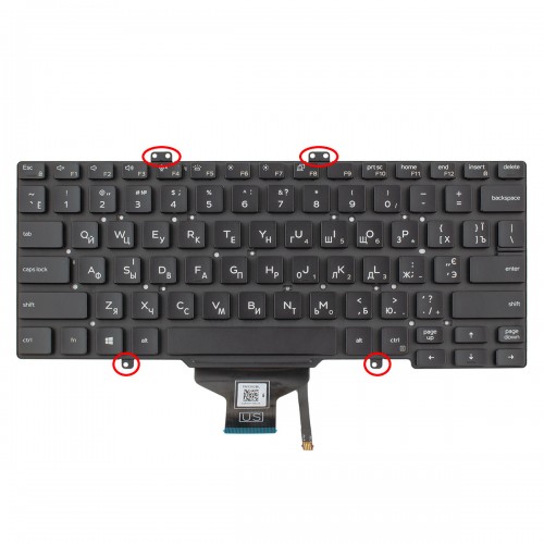 Клавіатура для ноутбука Dell Latitude 3400 5400 5401 5410 7400 7410, RU/UA, (Black, Backlit, for single point, Original)
