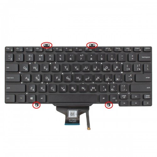 Клавіатура для ноутбука Dell Latitude 3400 5400 5401 5410 7400 7410, RU/UA, (Black, Backlit, for single point, Original)