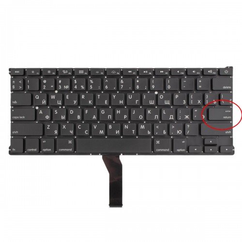 Клавиатура для ноутбука Macbook Air 13" A1369 A1466, RU, Black, горизонтальный Enter