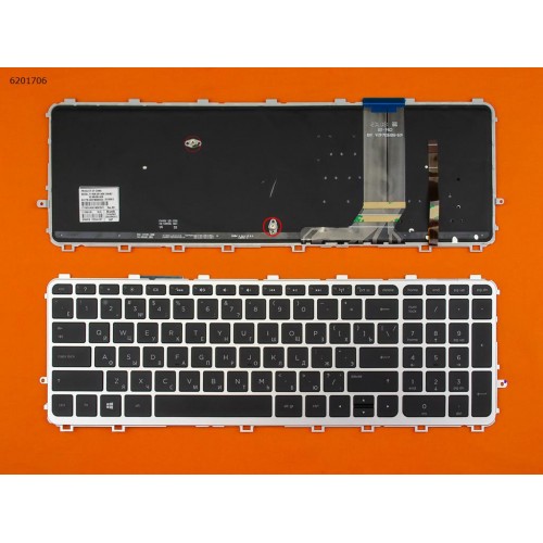 Клавіатура для ноутбука HP Envy TouchSmart 15-J 15T-J 15Z-J 17-J 17T-J series, RU, (з підсвічуванням, сіра рамка, чорні кнопки)