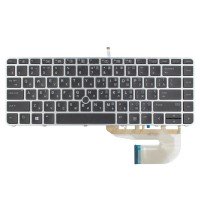 Клавіатура для HP EliteBook 745 840 G3 G4, RU/UA, (Black, Silver frame, Backlit, Trackpoint, Аналог)