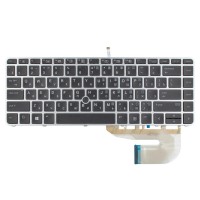 Клавіатура для HP EliteBook 745 840 G3 G4, RU, (Black, Silver frame, Backlit, Trackpoint, Аналог)