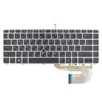 Клавіатура для HP EliteBook 745 840 G3 G4, RU, (Black, Silver frame, Backlit, Trackpoint, Аналог)