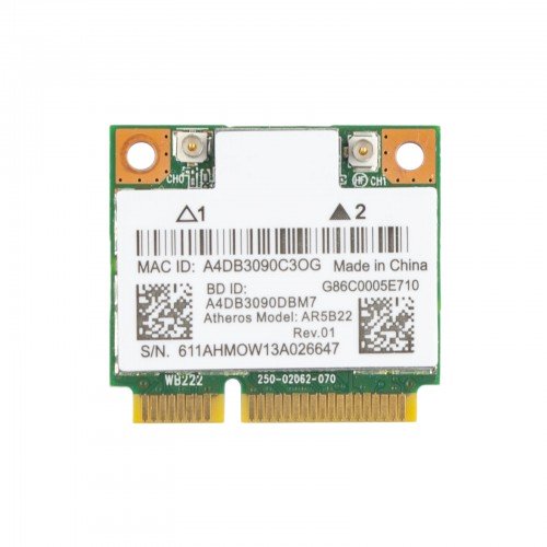 Плата WiFi+Bluetooth Qualcomm Atheros AR9462 AR5B22 Half Mini PCIe, 2.4 / 5 GHz 300 Мb/s + Bluetooth 4.0